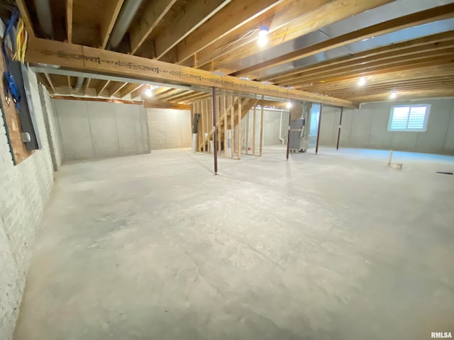 basement with heating unit