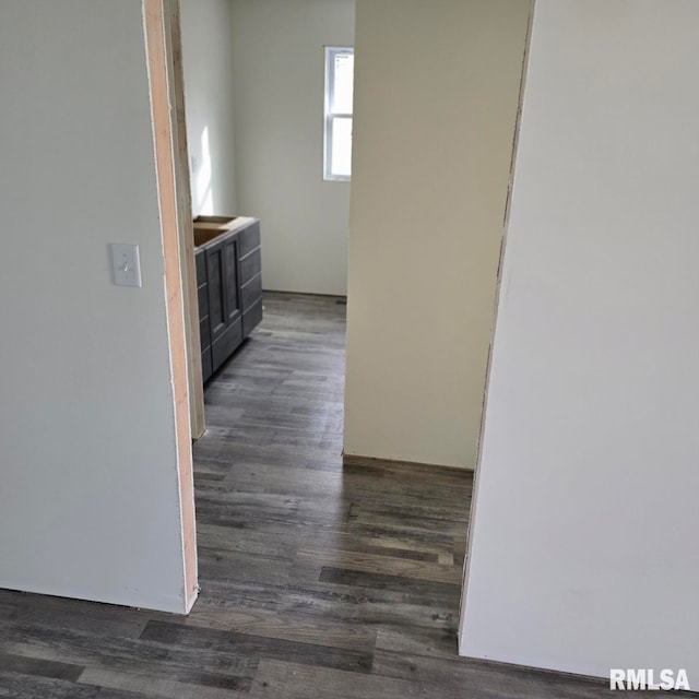 hall featuring dark wood-type flooring