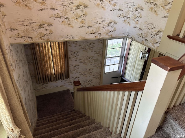 212 S Broadway St, Stronghurst, IL 61480 - stairway featuring wallpapered walls