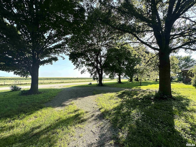 view of home's community with a rural view and a yard