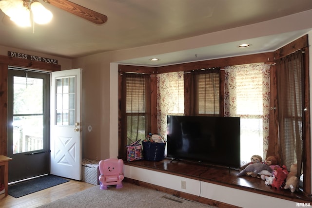 380 Maple Ave, Galesburg, IL 61401 - entryway featuring recessed lighting, a ceiling fan, baseboards, and wood finished floors