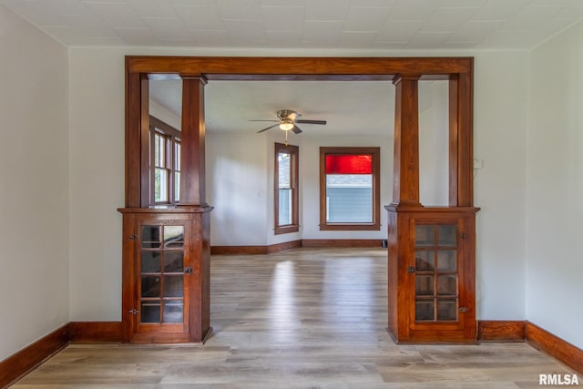 interior space featuring ceiling fan and light hardwood / wood-style flooring