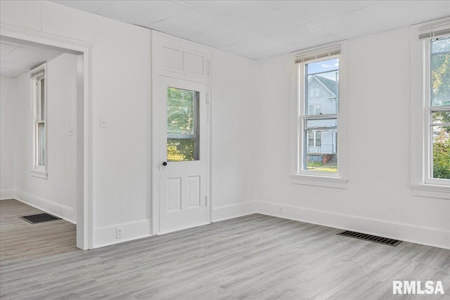 unfurnished room featuring a wealth of natural light and light hardwood / wood-style flooring