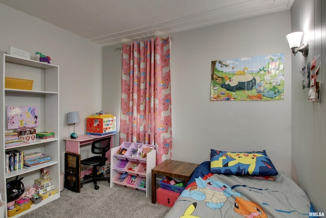 carpeted bedroom featuring a textured ceiling