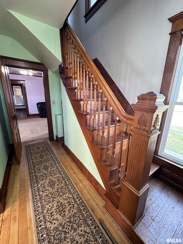 stairway with wood-type flooring