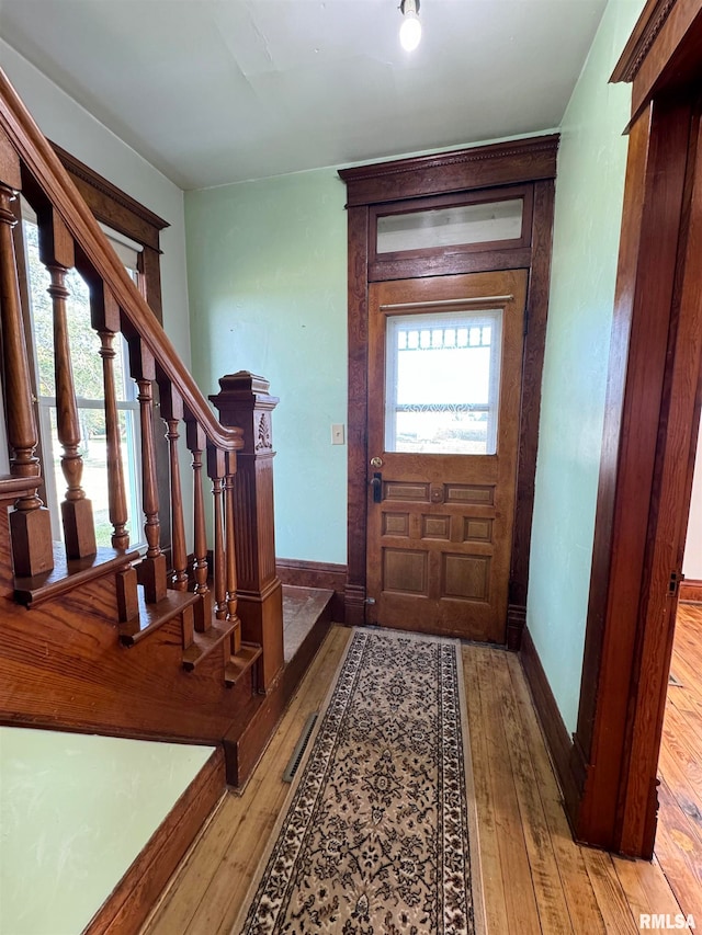 entryway featuring plenty of natural light and wood-type flooring