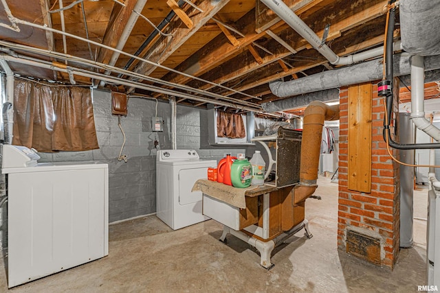 basement with separate washer and dryer