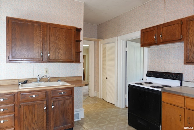 kitchen with electric stove and sink