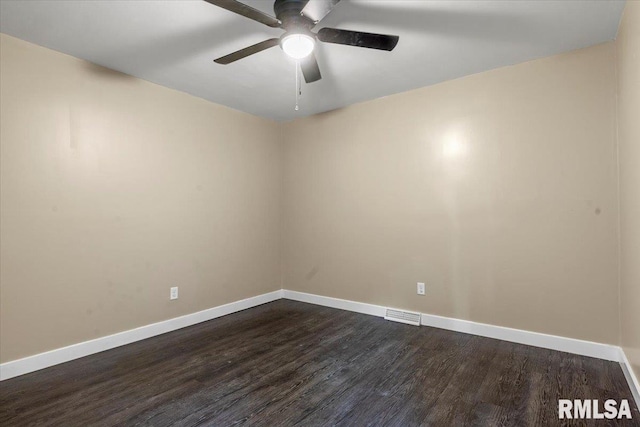 empty room with wood-type flooring and ceiling fan