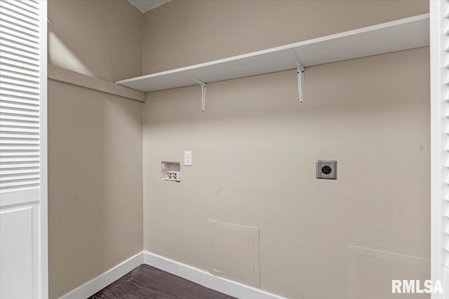 clothes washing area featuring washer hookup, dark wood-type flooring, and hookup for an electric dryer