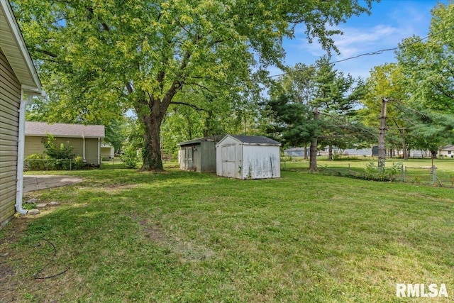 view of yard featuring a shed