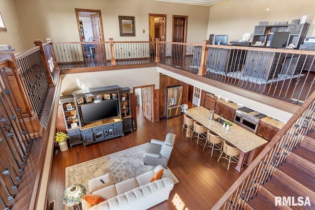 living room featuring dark hardwood / wood-style flooring