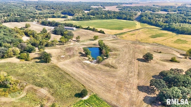 aerial view featuring a rural view and a water view