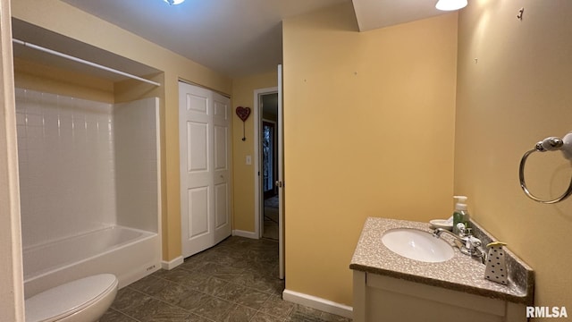 full bathroom featuring vanity, toilet, and bathing tub / shower combination