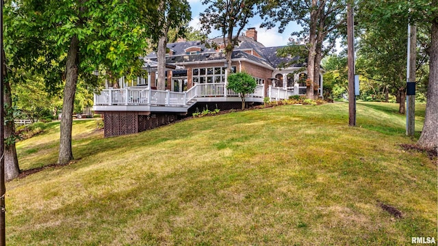 view of yard featuring a wooden deck