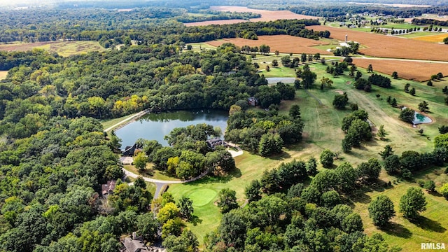 bird's eye view featuring a water view and a rural view