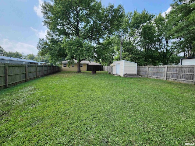 view of yard with a storage shed