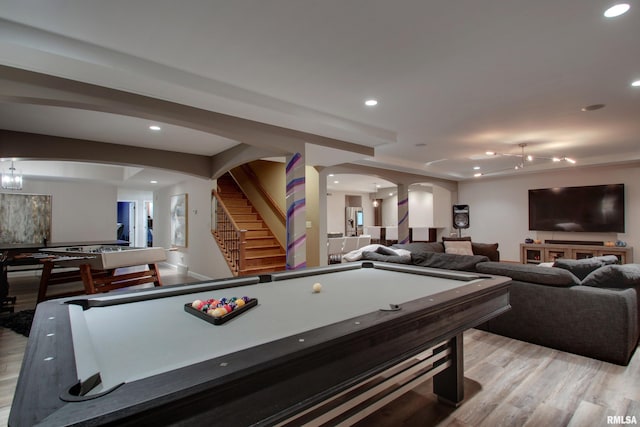 recreation room featuring light hardwood / wood-style floors and billiards