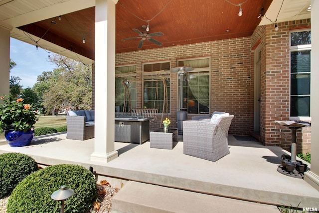 view of patio / terrace featuring ceiling fan and outdoor lounge area