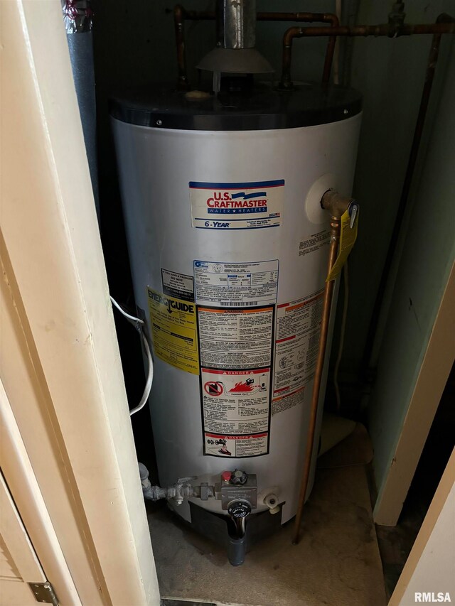 utility room featuring water heater