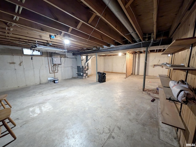 basement with heating unit