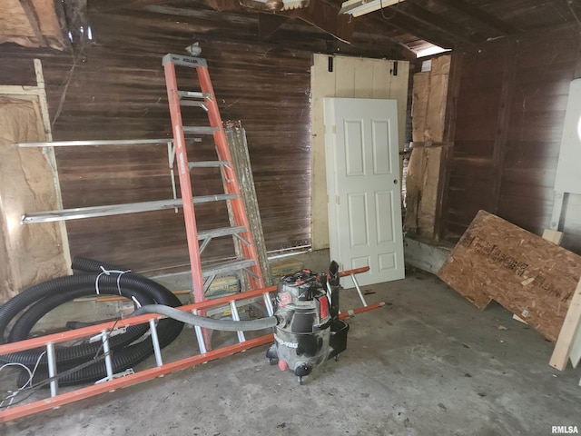 interior space with wooden walls