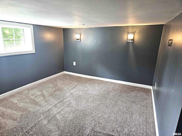 basement featuring carpet flooring