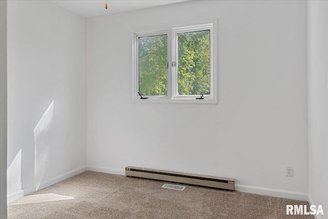 empty room with carpet floors and baseboard heating