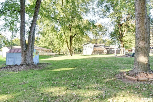 view of yard with a storage unit