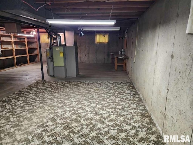 basement with heating unit