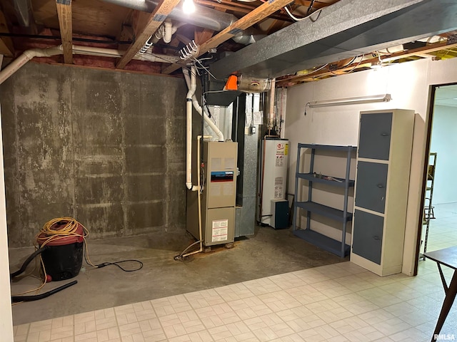 basement featuring gas water heater