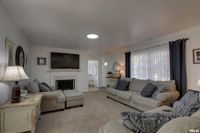 living room with light carpet