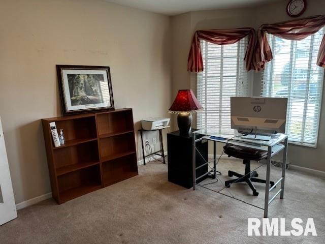 office space featuring a wealth of natural light and light carpet