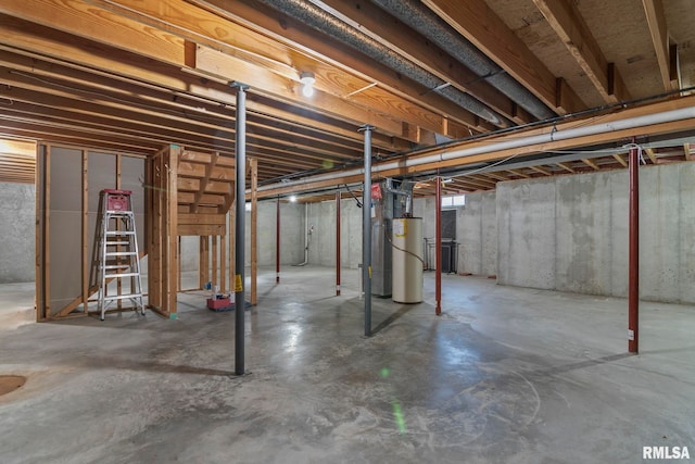 basement featuring water heater