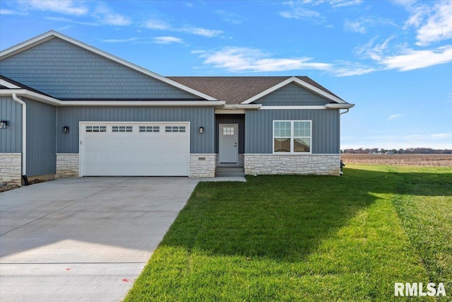 craftsman-style house with a front yard and a garage