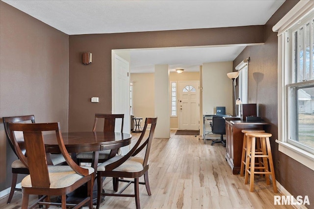 dining area with light hardwood / wood-style floors