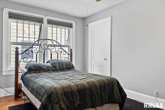 bedroom featuring multiple windows and wood-type flooring