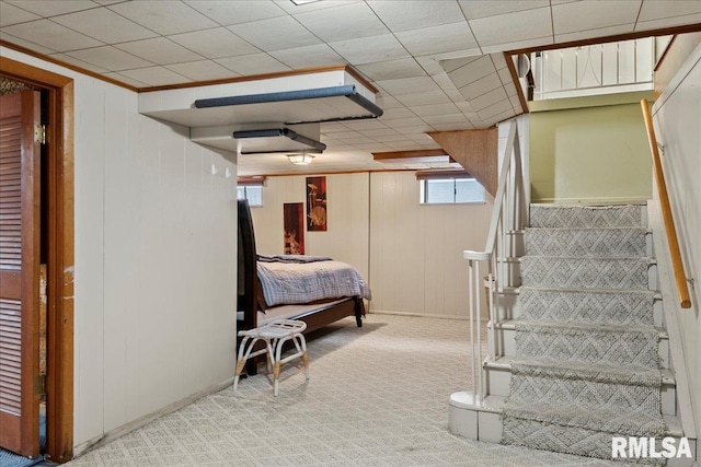 carpeted bedroom with crown molding