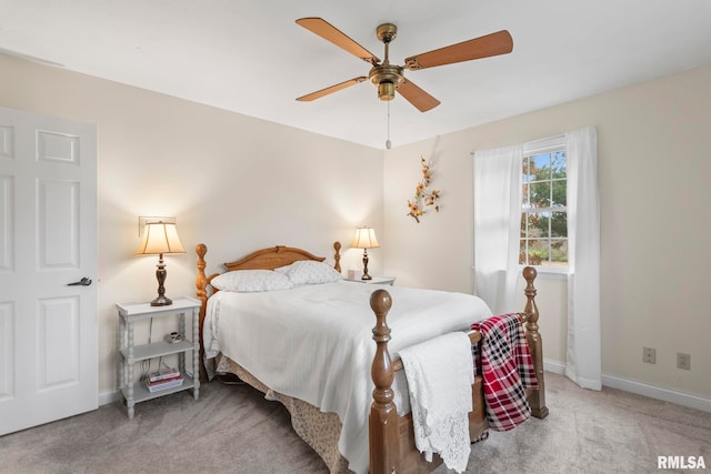 bedroom featuring carpet flooring and ceiling fan