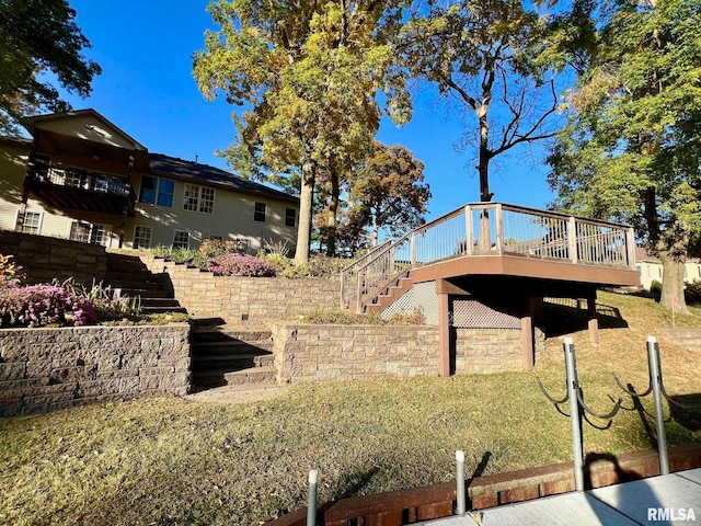 view of yard with a wooden deck