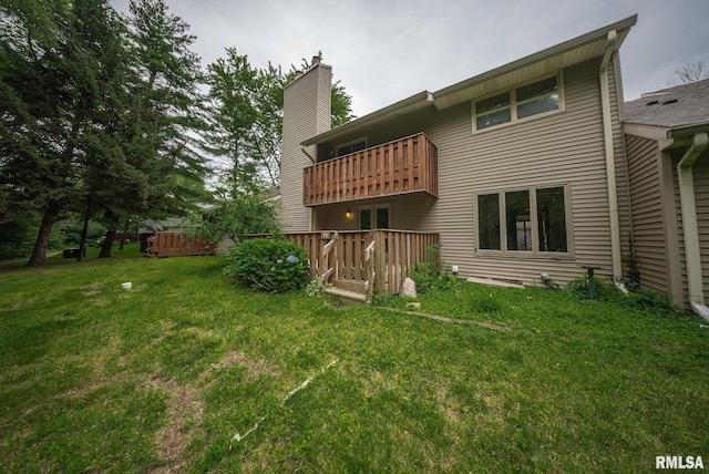 77 Country Pl Unit 77, Springfield, IL 62703 - back of house featuring a balcony, a yard, a chimney, and a deck