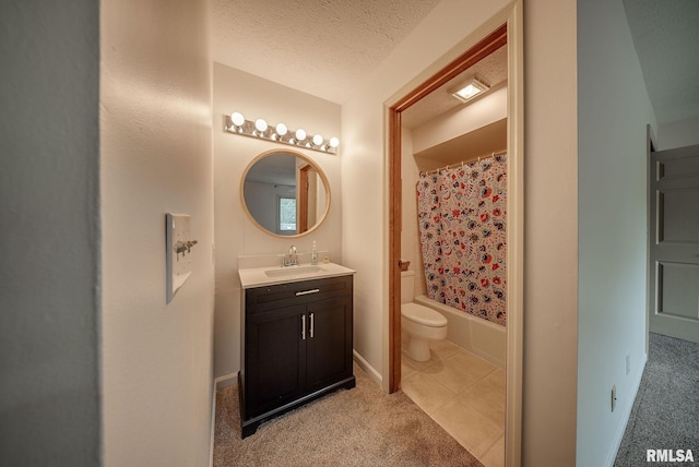 77 Country Pl Unit 77, Springfield, IL 62703 - full bathroom featuring vanity, shower / bath combo with shower curtain, tile patterned floors, and a textured ceiling