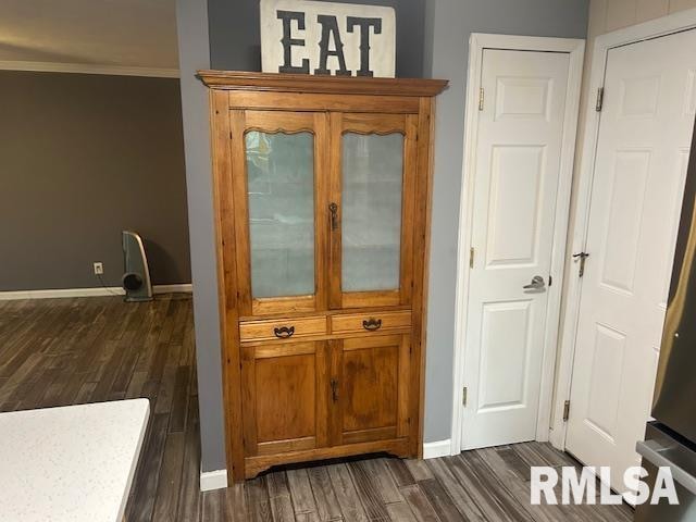 room details featuring ornamental molding and hardwood / wood-style flooring