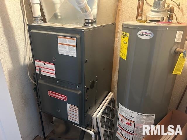 utility room with water heater and heating unit