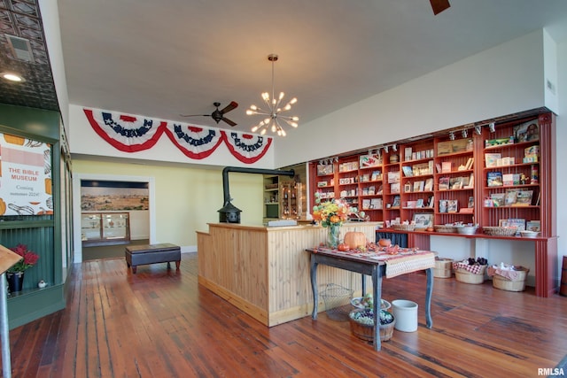 1340 Mulholland St, Nauvoo, IL 62354 - office area featuring a chandelier, wood-type flooring, and a ceiling fan