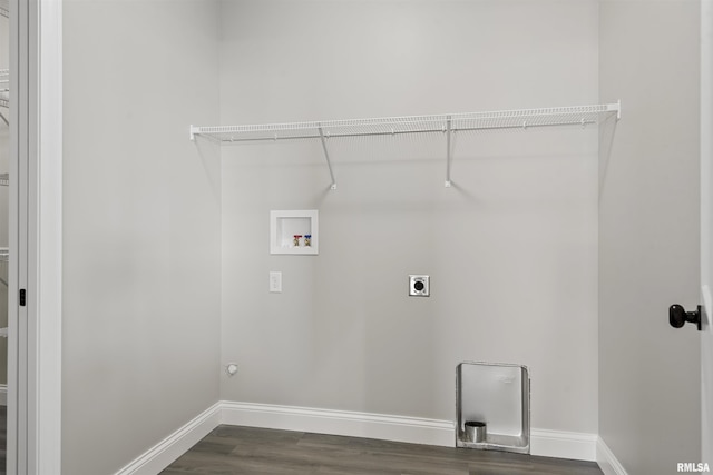 laundry area with washer hookup, hookup for an electric dryer, and dark hardwood / wood-style flooring