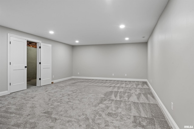 basement with light carpet