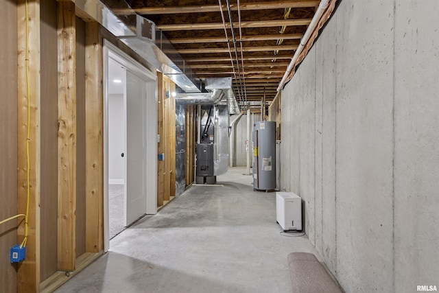 basement with heating unit and gas water heater