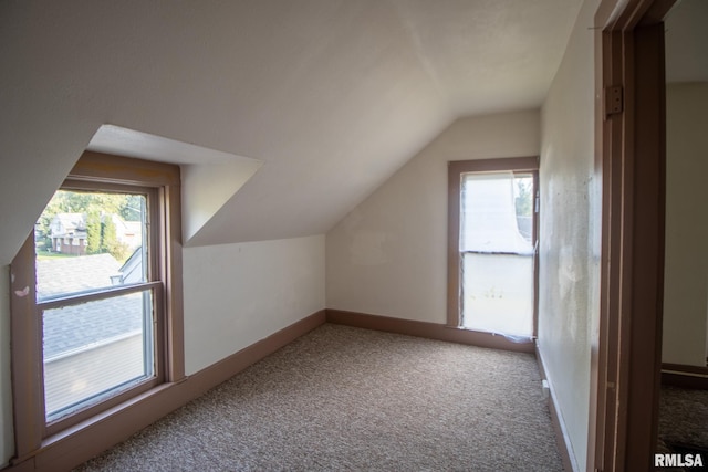 additional living space with a wealth of natural light, carpet floors, and vaulted ceiling