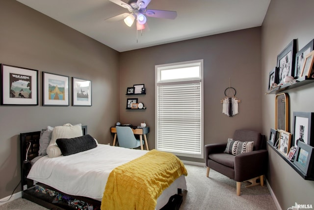 bedroom with carpet flooring and ceiling fan